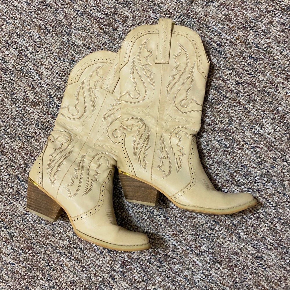 Tan Faux-Leather Handmade Cowboy/Cowgirl Boots